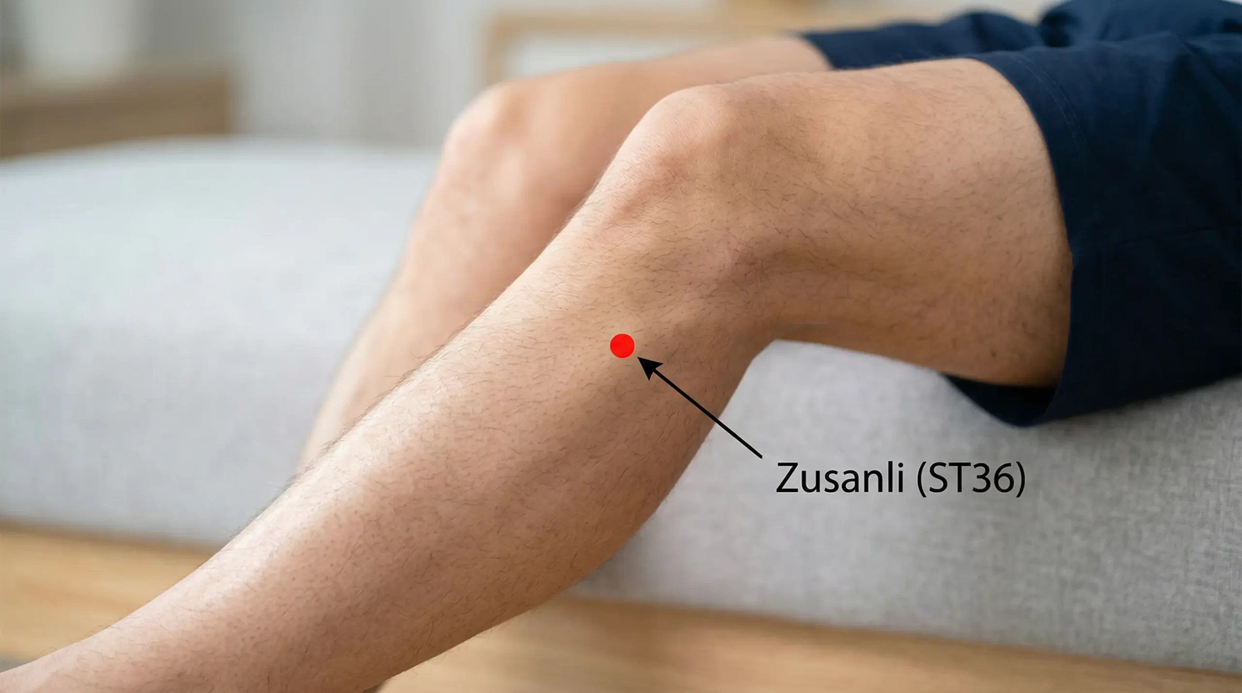 ตำแหน่งจุดจู๋ซานหลีใต้หัวเข่า ช่วยปรับสมดุลระบบย่อยอาหารและขับลมในลำไส้