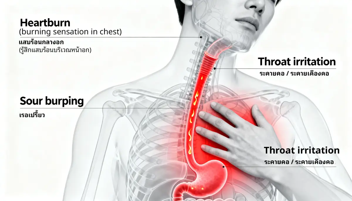 อาการกรดไหลย้อน แสบร้อนกลางอก เรอเปรี้ยว และระคายคอ