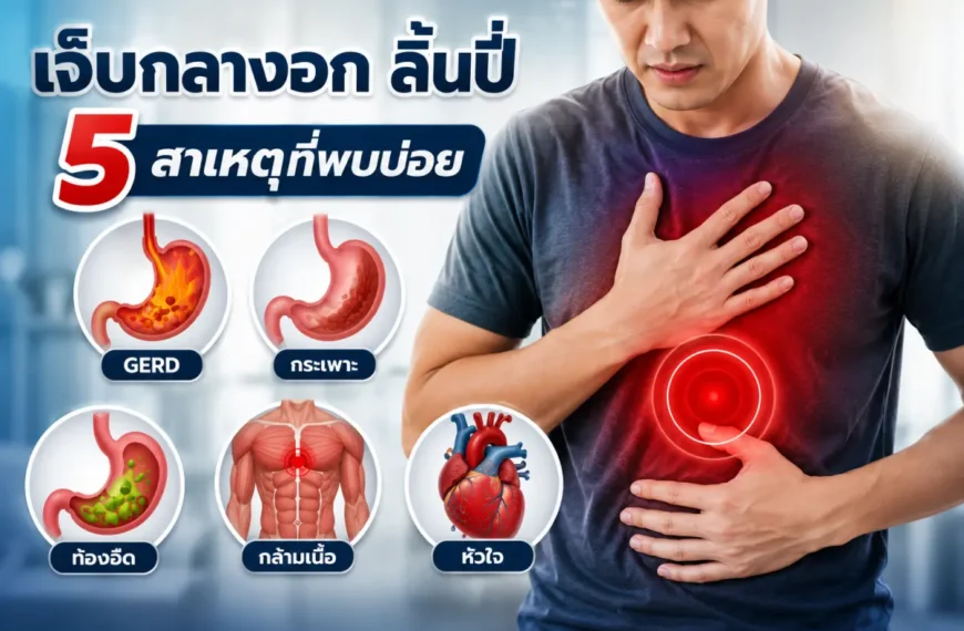 เจ็บกลางอก ลิ้นปี่ อาการเจ็บแน่นหน้าอก สาเหตุจากกรดไหลย้อนและโรคหัวใจ