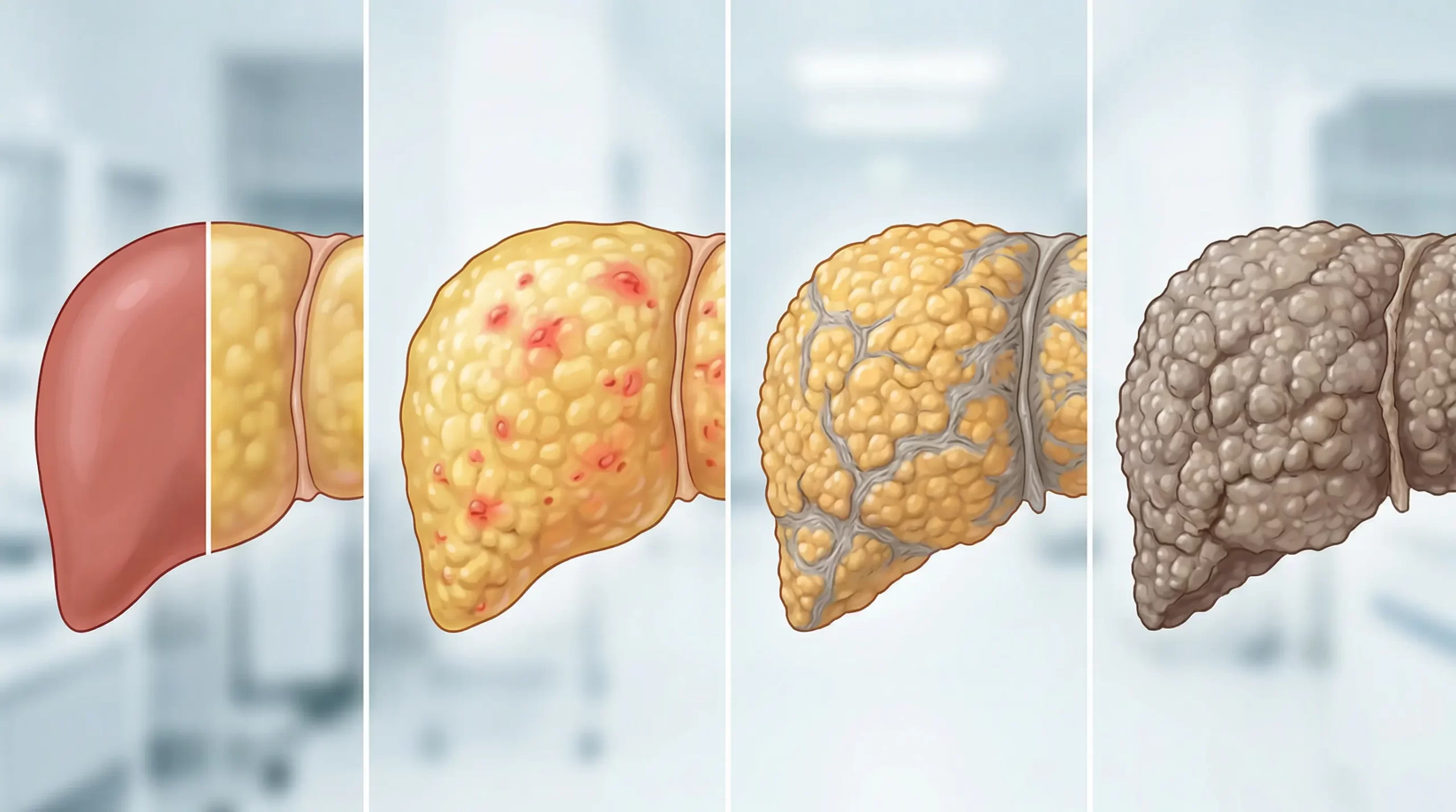 ไขมันพอกตับ 4 ระยะ / ระยะพังผืด / ตับแข็ง