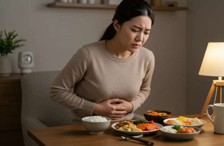 ผู้หญิงแน่นท้อง หลังกินอาหาร มีอาการท้องอืดและอึดอัด