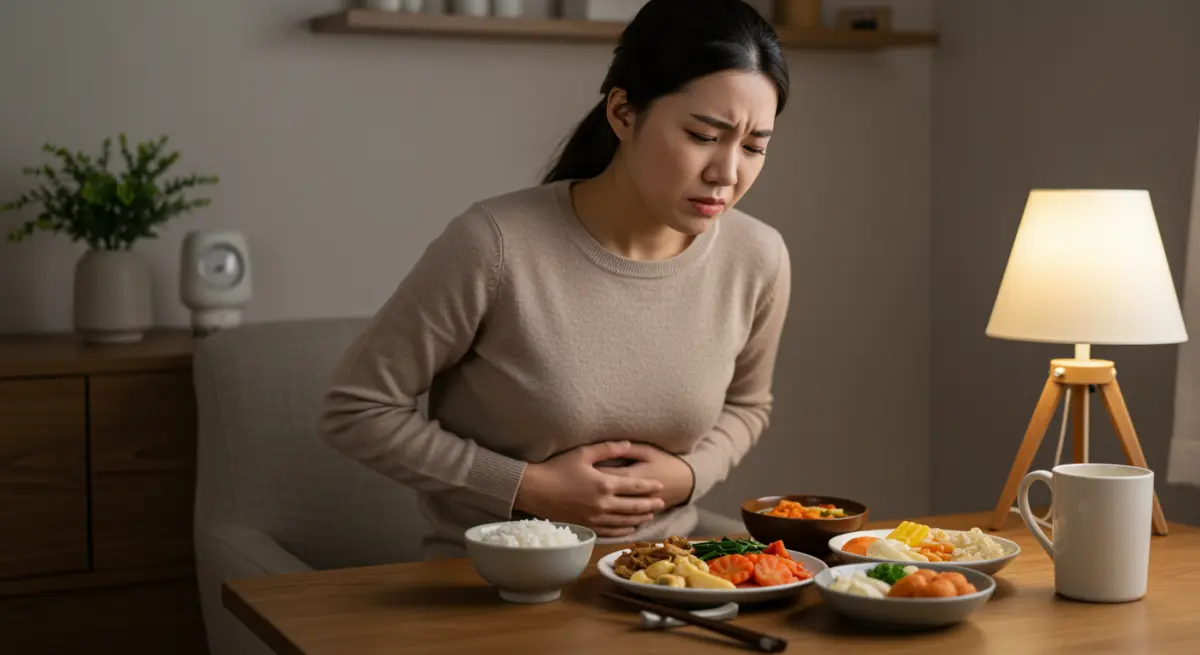 ผู้หญิงแน่นท้อง หลังกินอาหาร มีอาการท้องอืดและอึดอัด