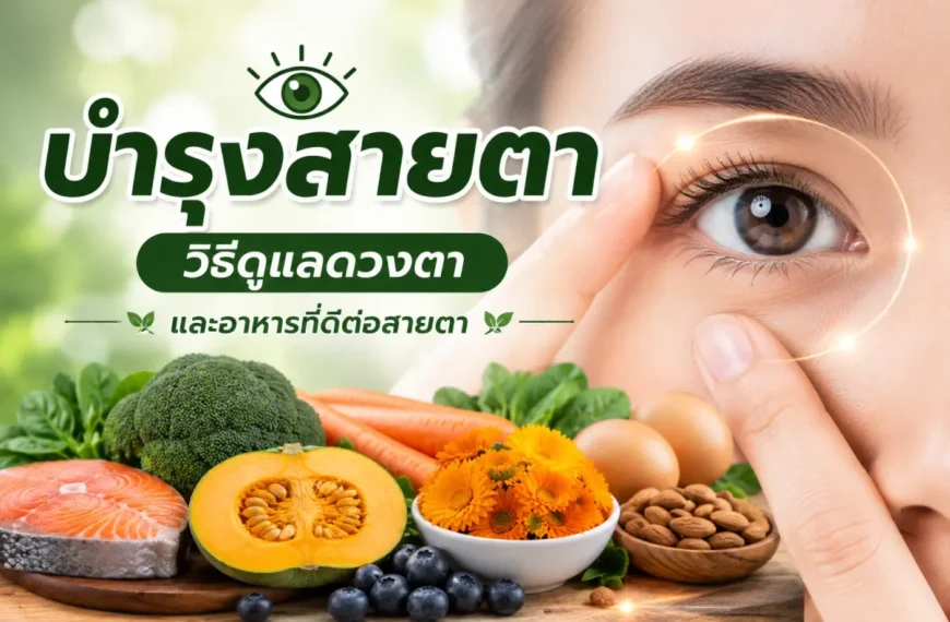 การบำรุงสายตาและดูแลดวงตาด้วยอาหารที่ดีต่อสายตา เช่น แซลมอน แครอท ฟักทอง บลูเบอร์รี และอัลมอนด์