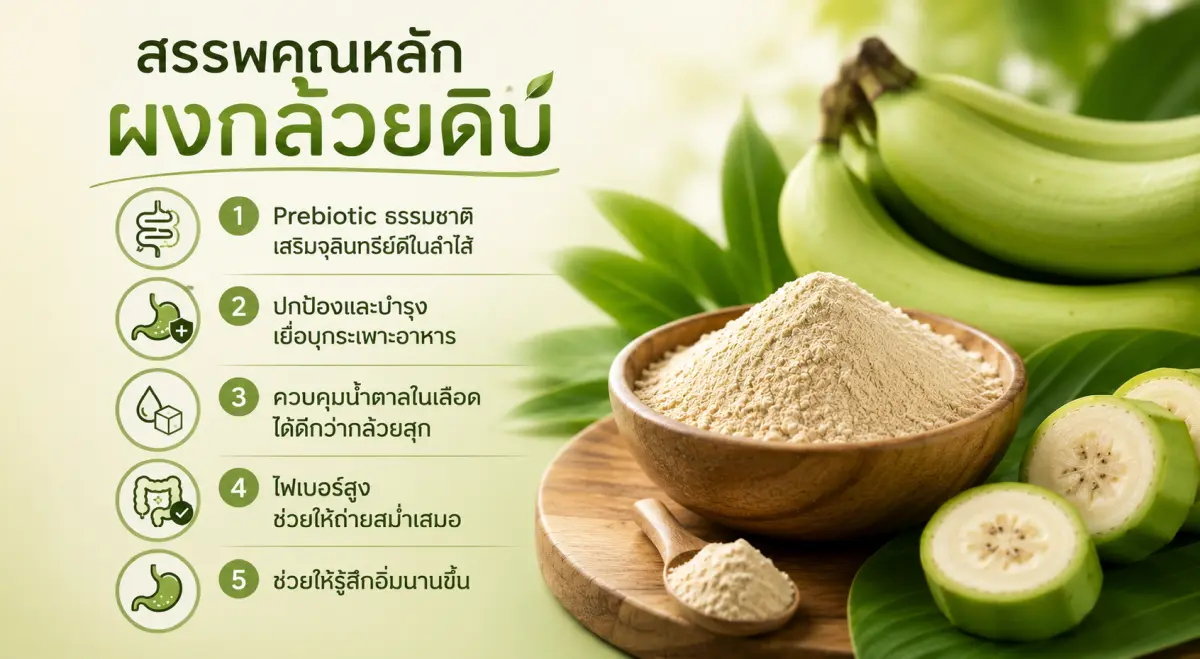 สรรพคุณหลักของผงกล้วยดิบต่อระบบย่อยอาหาร