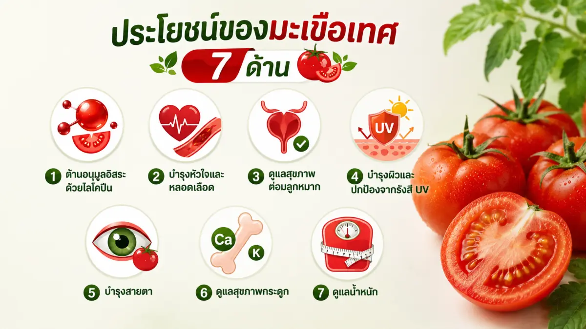 ประโยชน์ของมะเขือเทศ 7 ด้าน พร้อมไลโคปีน สารต้านอนุมูลอิสระสำคัญต่อสุขภาพร่างกาย